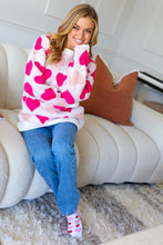 Load image into Gallery viewer, Be Mine Cream &amp; Fuchsia Heart Oversized Sweater
