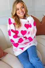 Load image into Gallery viewer, Be Mine Cream &amp; Fuchsia Heart Oversized Sweater
