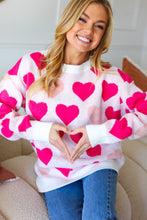 Load image into Gallery viewer, Be Mine Cream &amp; Fuchsia Heart Oversized Sweater
