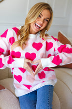 Load image into Gallery viewer, Be Mine Cream &amp; Fuchsia Heart Oversized Sweater
