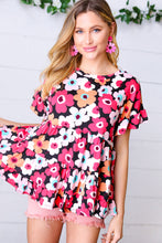 Load image into Gallery viewer, Black &amp; Coral Flat Floral Ruffle Hem Tiered Top
