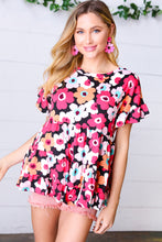 Load image into Gallery viewer, Black &amp; Coral Flat Floral Ruffle Hem Tiered Top
