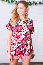 Load image into Gallery viewer, Black &amp; Coral Flat Floral Ruffle Hem Tiered Top
