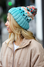 Load image into Gallery viewer, Teal Multicolor Cable Knit Pom-Pom Beanie
