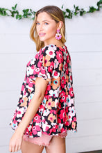 Load image into Gallery viewer, Black &amp; Coral Flat Floral Ruffle Hem Tiered Top
