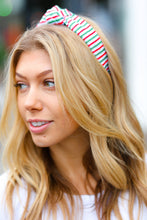 Load image into Gallery viewer, Green/Red Christmas Stripe Top Knot Headband
