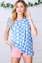 Load image into Gallery viewer, Azure Floral Print Ruffle Short Sleeve Yoke Top
