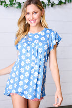 Load image into Gallery viewer, Azure Floral Print Ruffle Short Sleeve Yoke Top
