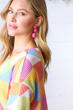 Load image into Gallery viewer, Fuchsia Raffia Lantern Pom Dangle Earrings
