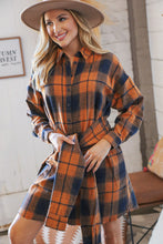 Load image into Gallery viewer, Navy &amp; Rust Plaid Flannel Button Down Waist Tie Dress
