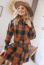 Load image into Gallery viewer, Navy &amp; Rust Plaid Flannel Button Down Waist Tie Dress
