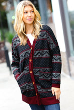 Load image into Gallery viewer, All Class Burgundy Holiday Print Button Cardigan
