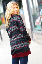 Load image into Gallery viewer, All Class Burgundy Holiday Print Button Cardigan
