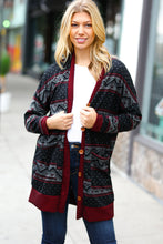 Load image into Gallery viewer, All Class Burgundy Holiday Print Button Cardigan
