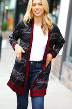 Load image into Gallery viewer, All Class Burgundy Holiday Print Button Cardigan
