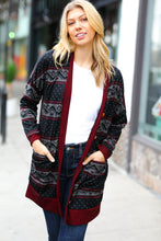 Load image into Gallery viewer, All Class Burgundy Holiday Print Button Cardigan
