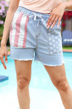 Load image into Gallery viewer, Patriotic High Rise Stars &amp; Stripes Pocket Drawstring Shorts
