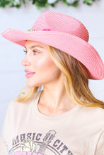 Load image into Gallery viewer, Pink Straw Boho Braided Tassel/Shell Strap Fedora
