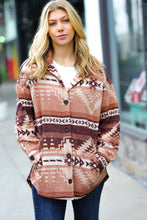 Load image into Gallery viewer, Beige &amp; Brown Brushed Aztec Oversize Pocket Shacket
