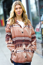 Load image into Gallery viewer, Beige &amp; Brown Brushed Aztec Oversize Pocket Shacket
