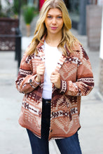 Load image into Gallery viewer, Beige &amp; Brown Brushed Aztec Oversize Pocket Shacket
