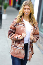 Load image into Gallery viewer, Beige &amp; Brown Brushed Aztec Oversize Pocket Shacket
