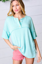Load image into Gallery viewer, Turquoise Two Tone Knit Button Down Outseam Top
