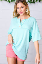Load image into Gallery viewer, Turquoise Two Tone Knit Button Down Outseam Top
