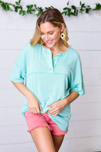 Load image into Gallery viewer, Turquoise Two Tone Knit Button Down Outseam Top
