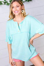 Load image into Gallery viewer, Turquoise Two Tone Knit Button Down Outseam Top
