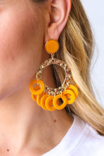 Load image into Gallery viewer, Sunbeam Gold Disc Hoop Dangle Earrings
