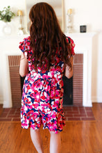 Load image into Gallery viewer, Pink &amp; Navy Floral Babydoll Flutter Sleeve Midi Dress
