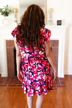 Load image into Gallery viewer, Pink &amp; Navy Floral Babydoll Flutter Sleeve Midi Dress
