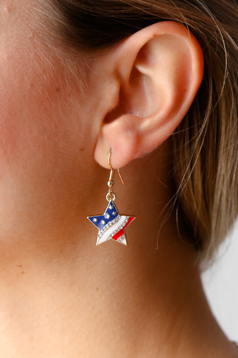 American Star Metal Rhinestone Dangle Earrings