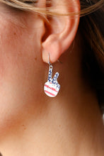 Load image into Gallery viewer, Patriotic Metal Peace Sign Dangle Earrings
