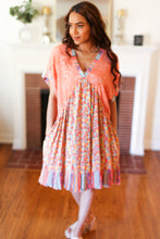 Load image into Gallery viewer, Apricot Boho Flower Colorblock V Neck Dress
