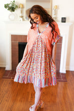 Load image into Gallery viewer, Apricot Boho Flower Colorblock V Neck Dress
