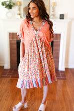 Load image into Gallery viewer, Apricot Boho Flower Colorblock V Neck Dress
