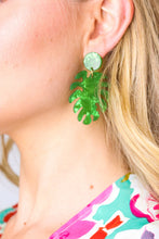 Load image into Gallery viewer, Emerald  Acrylic Monstera Leaf Earrings
