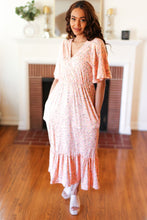 Load image into Gallery viewer, Peach Floral Surplice Elastic Waist Ruffle Maxi Dress
