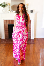 Load image into Gallery viewer, Fuchsia &amp; Pink Big Floral Fit and Flare Sleeveless Maxi Dress
