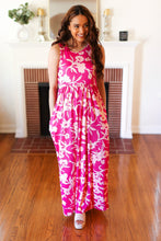 Load image into Gallery viewer, Fuchsia &amp; Pink Big Floral Fit and Flare Sleeveless Maxi Dress
