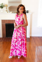 Load image into Gallery viewer, Fuchsia &amp; Pink Big Floral Fit and Flare Sleeveless Maxi Dress
