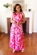 Load image into Gallery viewer, Fuchsia &amp; Pink Big Floral Fit and Flare Sleeveless Maxi Dress
