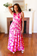 Load image into Gallery viewer, Fuchsia &amp; Pink Big Floral Fit and Flare Sleeveless Maxi Dress
