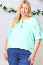Load image into Gallery viewer, Turquoise Two Tone Knit Button Down Outseam Top
