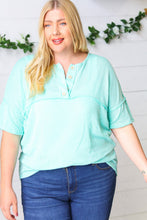 Load image into Gallery viewer, Turquoise Two Tone Knit Button Down Outseam Top
