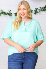 Load image into Gallery viewer, Turquoise Two Tone Knit Button Down Outseam Top
