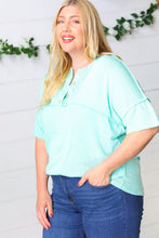 Load image into Gallery viewer, Turquoise Two Tone Knit Button Down Outseam Top
