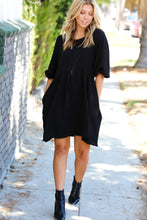 Load image into Gallery viewer, Black Three Quarter Puff Sleeve Babydoll Dress
